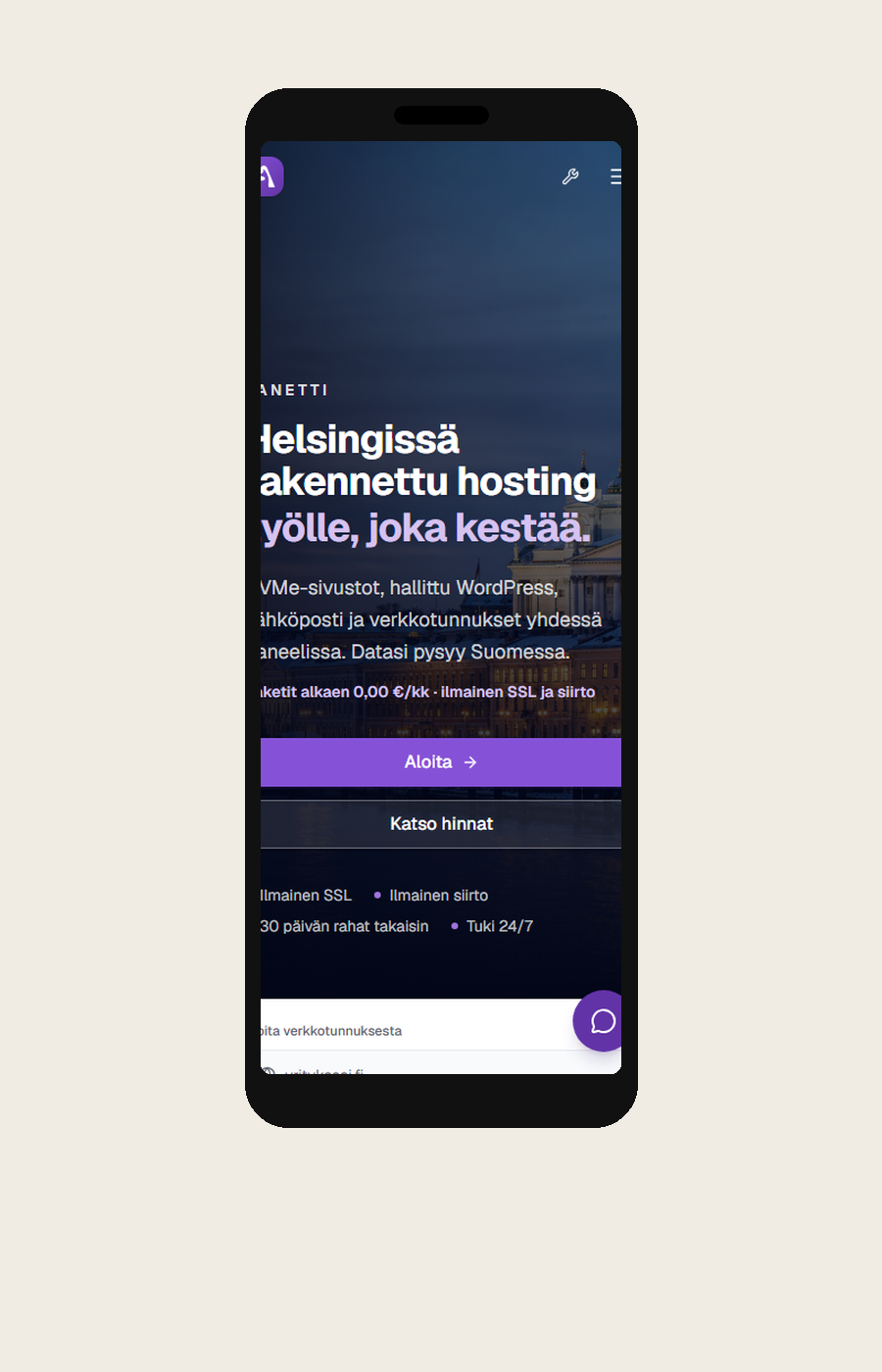 Lanetti etusivu puhelimella